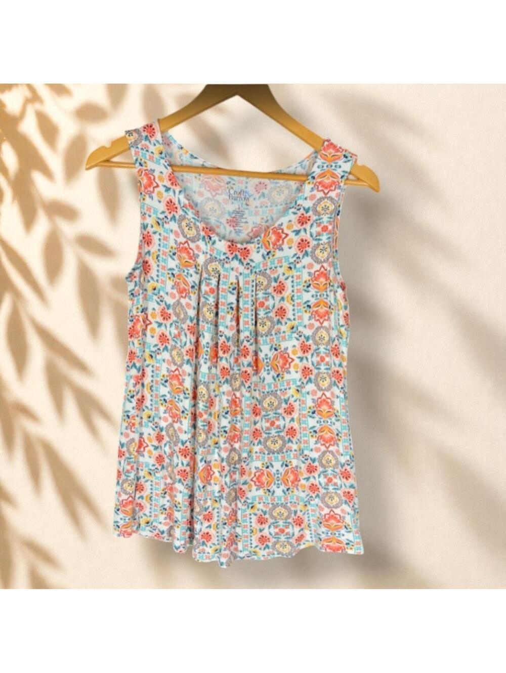 Croft & Barrow Blouse Women S Small White Floral Sleeveless Wide Strap Casual